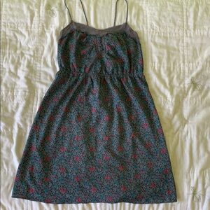 American eagle floral blue/grey mini dress. Button down, lace insert. Small.